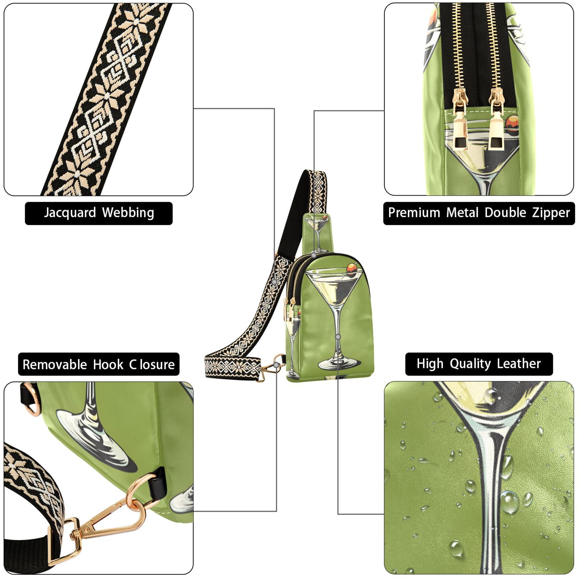 FORMRS Womens Crossbody Sling Bag Travel Daypack Shoulder Chest Backpack, Light Black Martini