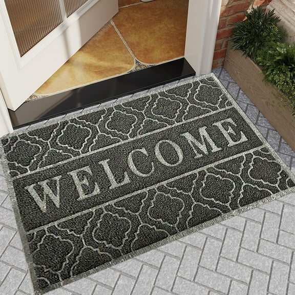 Large Welcome Doormat, Extra Thick 3D Textured Entrance Rug, Non-Slip Durable PVC Material, Weatherproof Indoor Outdoor Mat, Easy Clean Home Decor Holiday Decorations Holiday Gifts