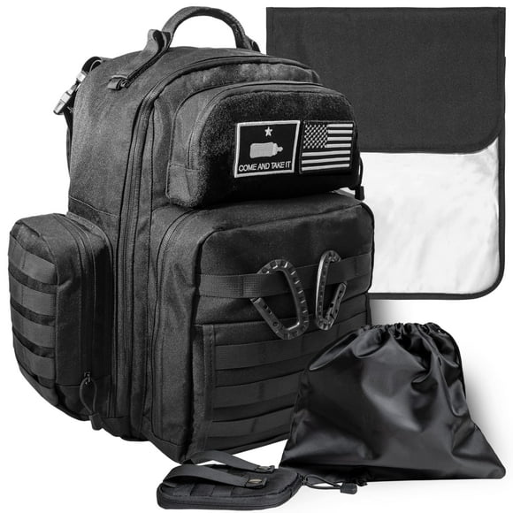 Bolsa para pañales para papá: mochila militar estilo Molle hecha de poliéster resistente al agua 900D con correas extralargas más anchas, bolsa para pañales sucios, dispensador de toallitas para bebés