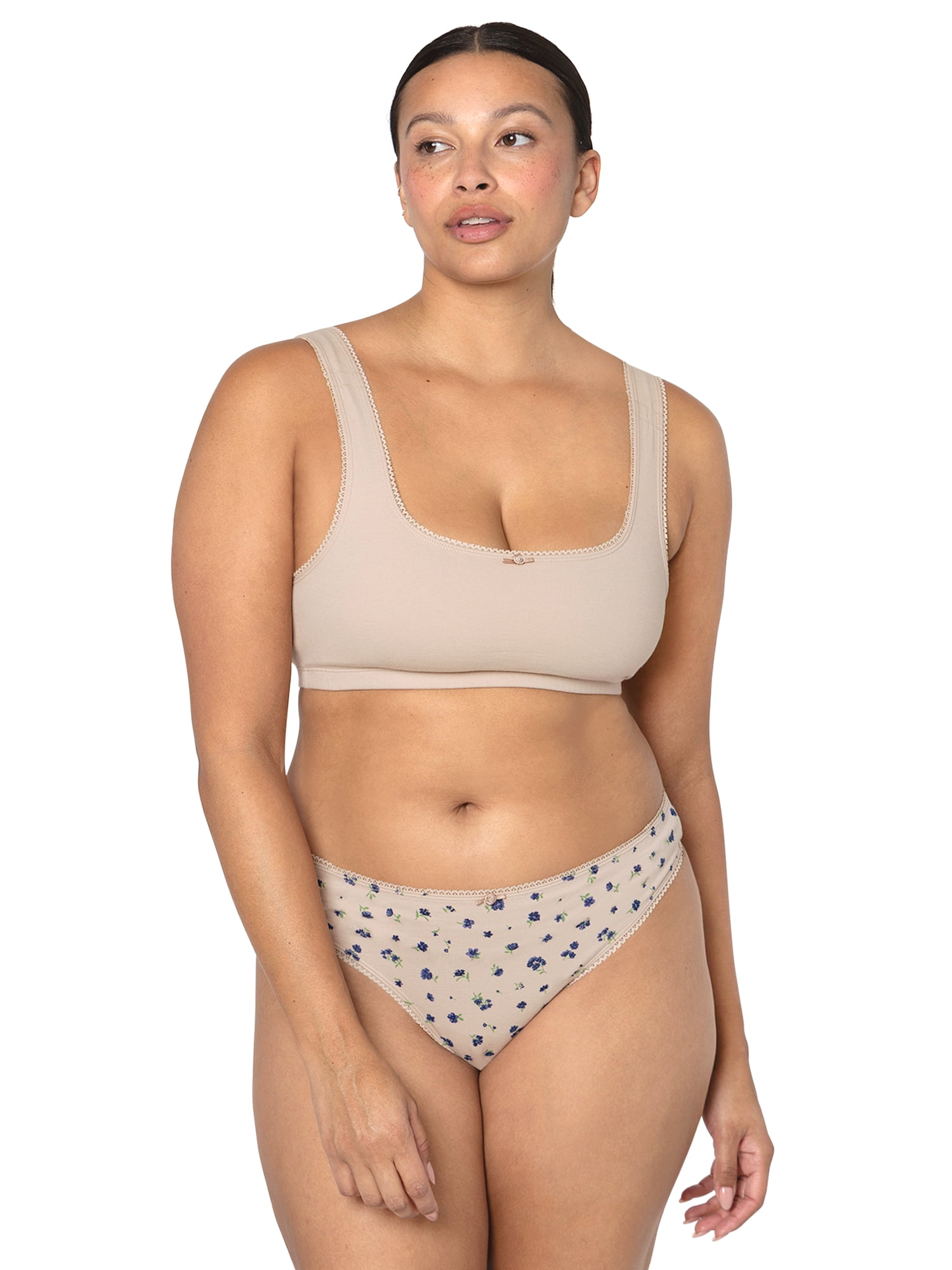 fresh collection by Fruit of the Loom Women's Cotton Tank Bralette and Thong Set