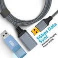 thumbnail image 5 of Cables de datos extensores USB 3,0 macho a hembra, cable de extensión trenzado de nailon, cable de carga, transferencia de datos para teclado, disco duro, 5 of 5