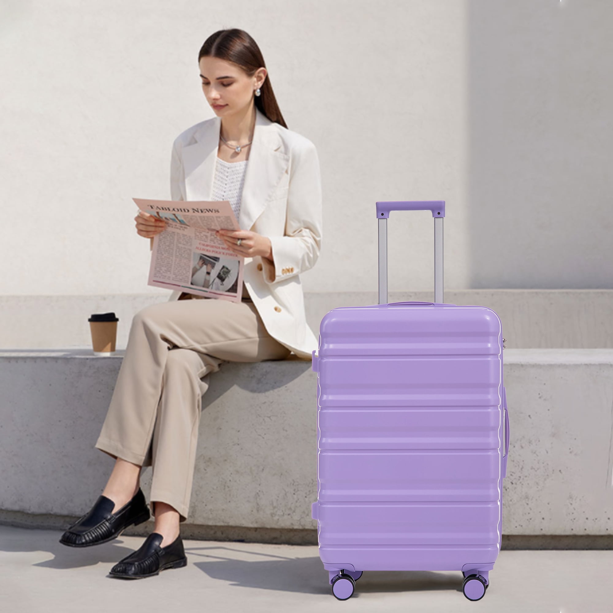 20"/24"/28" 3 pcs/set in ABS Spinner Wheel Luggage, Carry on Suitcase, Matching Color, Combination Lock (Blue+Purple)
