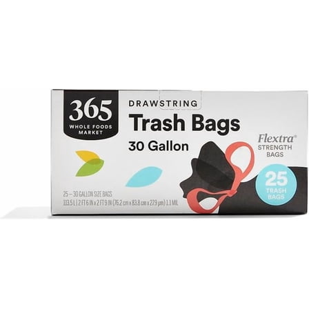Flextra Strength Drawstring Trash Bags, 30 Gallon, 25 Count