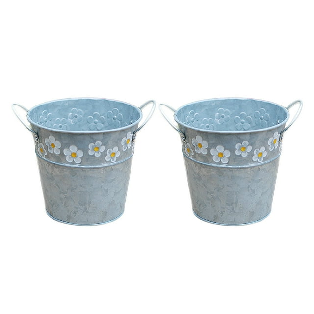 2pcs Small Daisy Design Bucket Retro House Flower Container Home Flower Vase