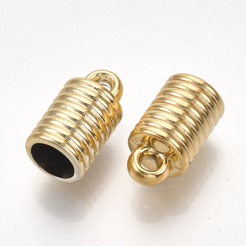 Plastic Cord Ends End Caps Column Golden 14x8mm Hole: 1.6mm Inner Diameter: 6mm