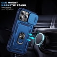 thumbnail image 6 of Design for iPhone 16 Pro Max Phone Case with Camera Lens Sliding Cover Ring Holder Kickstand - Shockproof Heavy Duty Rugged Military Grade Bumper Protective Case for Women Men, Blue, 6 of 9