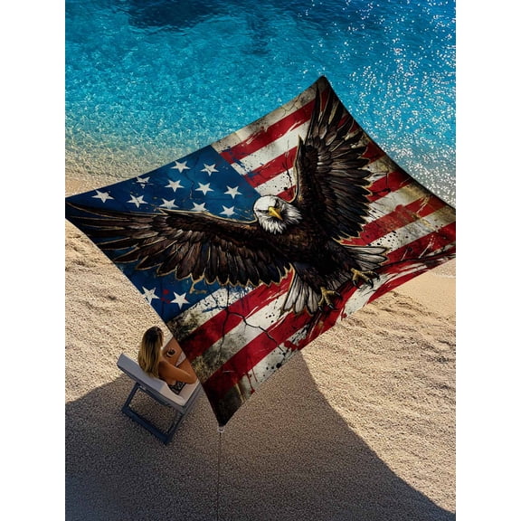 Outdoor Sun Shade Sail 14'x18', Eagle American Flag Patio Beach Shade Canopy Cloth Waterproof, Independence Day Retro USA Flag TearResistant & UV Protection Sun Sail for Backyard Garden Deck