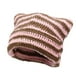 thumbnail image 1 of Gorro de ganchillo con orejas de gato, gorro de punto, gorro holgado, hecho a mano, cálido, accesorios para disfraz rosa y café, 1 of 9