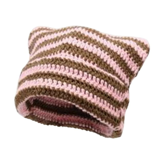 Gorro de crochet, gorro de punto, tocado holgado, estilo vintage, accesorios hechos a mano, ropa rosa y café