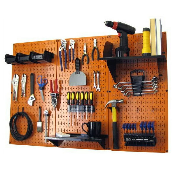 Organisateur de Panneau Mural 30-WRK-400 ORB 4 Pieds Métal Standard Kit de Rangement avec Planche à Outils Orange et Accessoires Noirs