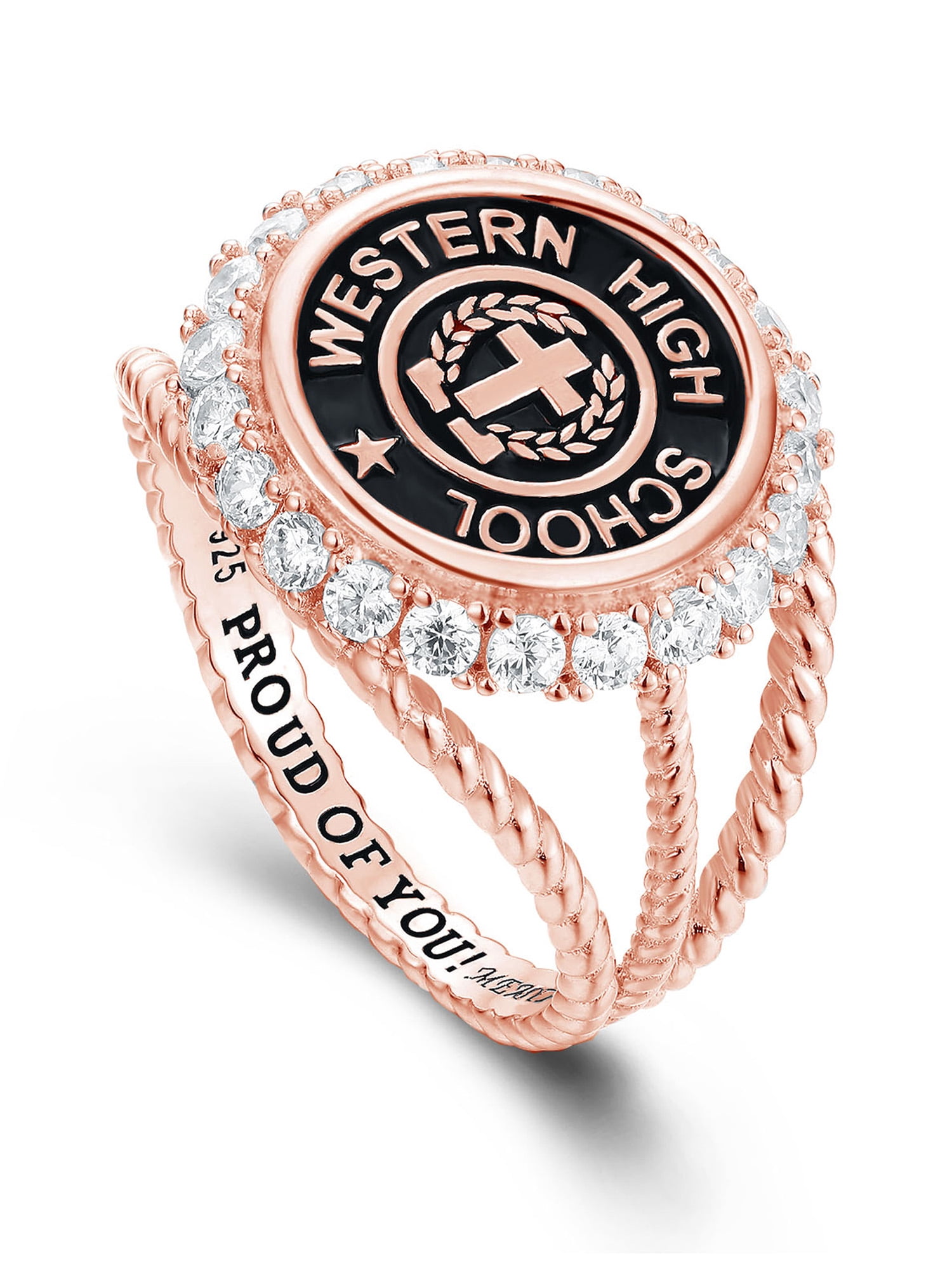 Mementos USA Custom Class Ring Sterling Silver for Women High School College Graduation-Rose Gold