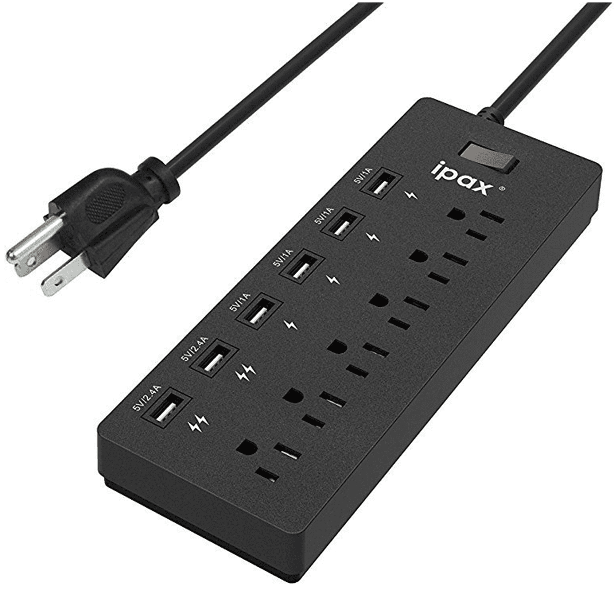 Ipax Power Strip with USB Ports, Long Cord, 6 USB Ports + 6 AC Outlets