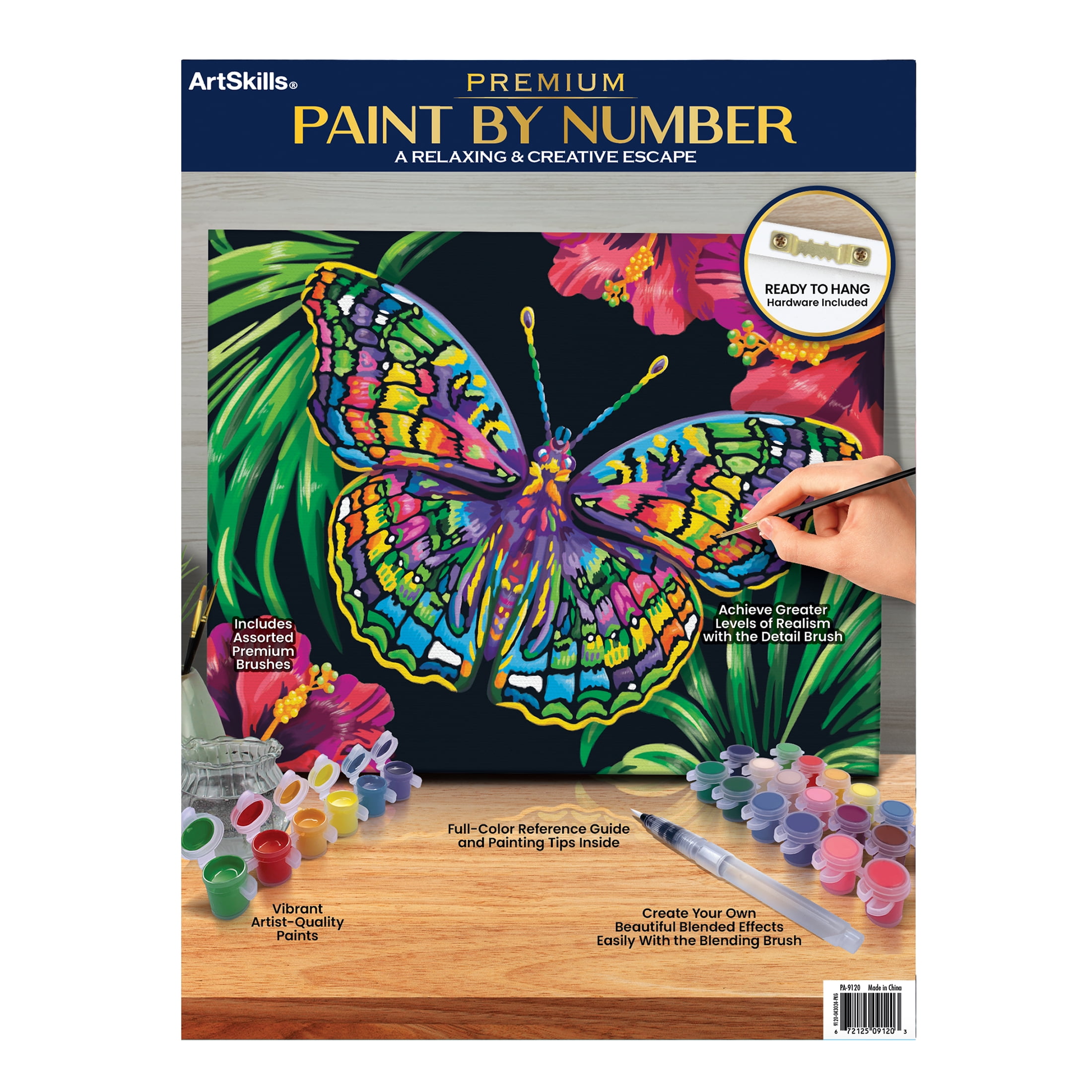 ArtSkills Majestic Butterfly Paint by Number Art Kit for Adults, 20" x 15" Stretched Canvas, Unisex Wall Art