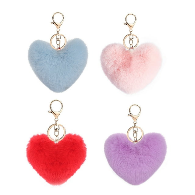 GOOHOCHY 4 llaveros con pompones para bolsos, accesorios, decoraciones, forma de corazón