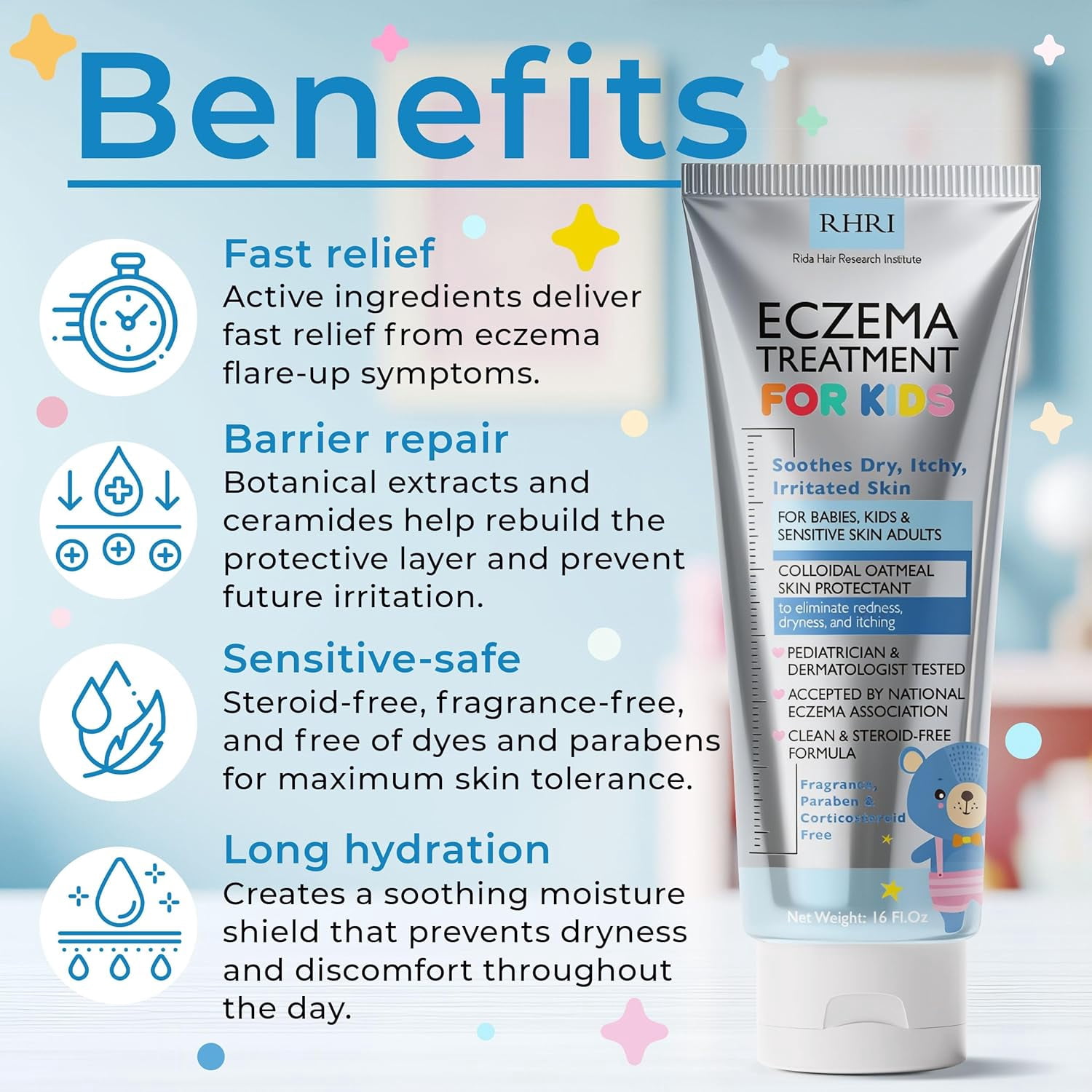 Eczema Treatment for Kids | Eczema Cream with Colloidal Oatmeal | Kids Skin Care for Dry, Itchy, Red & Irritated Skin with Soothing Hydration | Steroid Free Sensitive Skin Moisturizer 6.14 oz