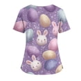 thumbnail image 3 of Garbnen S-5XL Women's Scrubs Tops Easter Bunny Print Rabbit Nursing Uniforms Spring Short Sleeve V Neck Holiday Women's Work Shirts with Pocket, 3 of 4