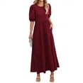 S534 Red Hawaiian Pleated Tropical Plain Beach Brunch Dresses for