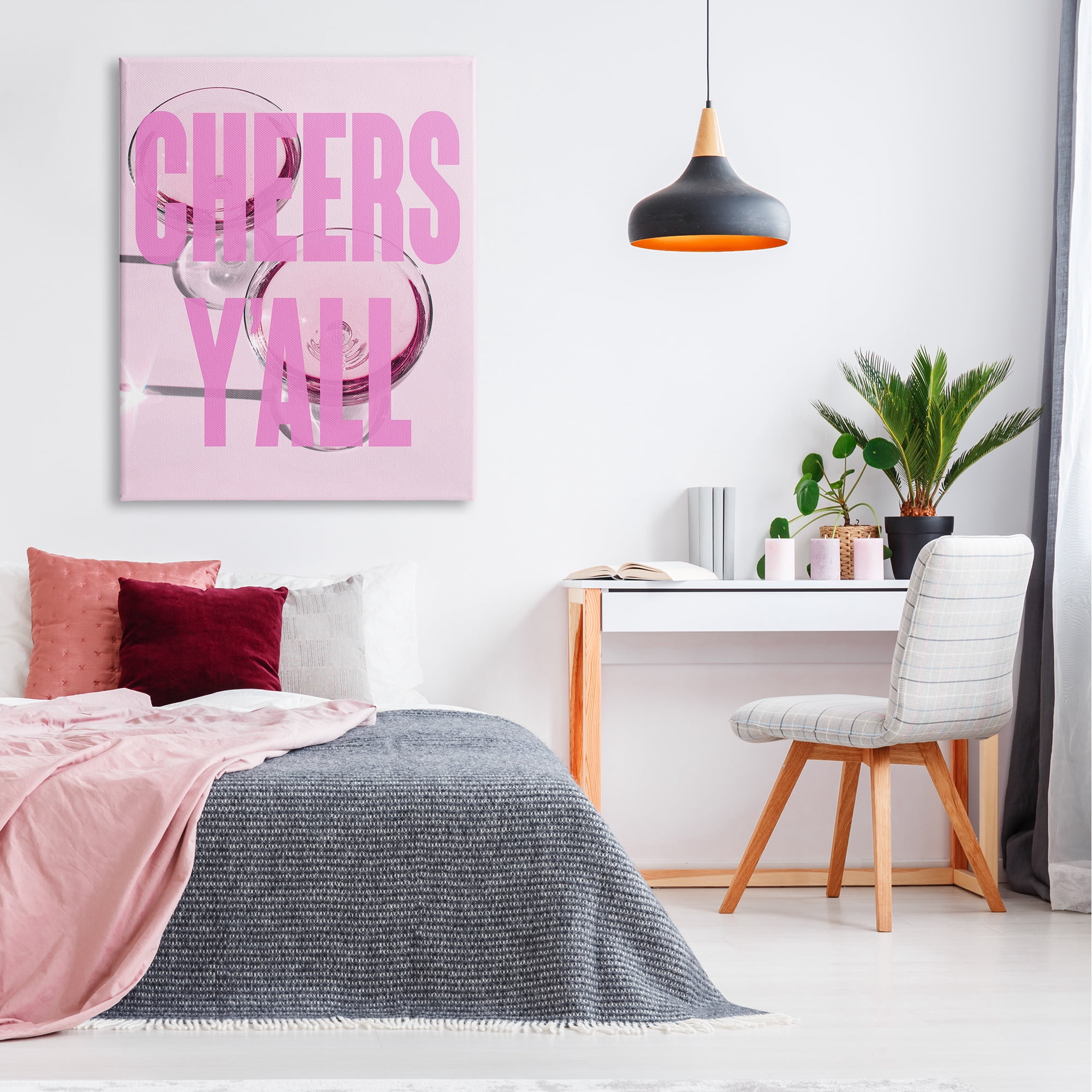 Stupell Industries Pink Cheers Y'all Phrase Food & Beverage Painting Gallery Wrapped Canvas Art Print Wall Art, 36 x 48