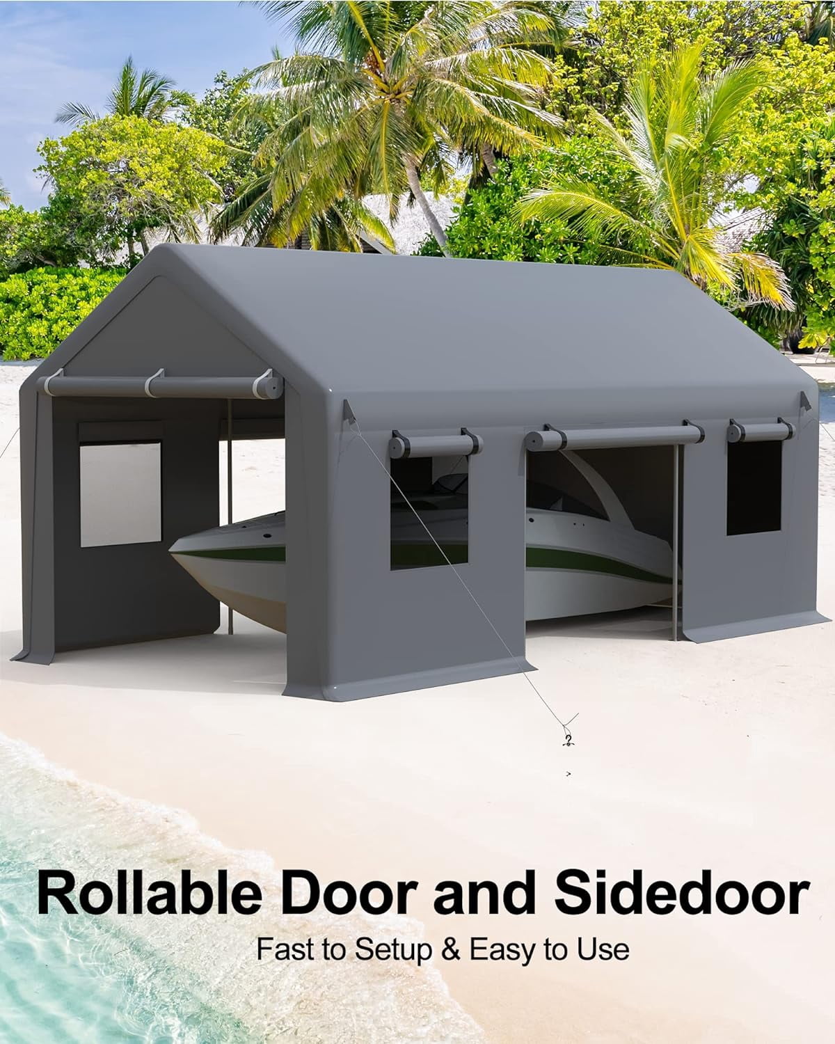 Telyswee 10' X 20' Heavy-Duty Carport, Portable Garage with Front & Rear Doors, 4 Windows, Reinforced Steel Poles & 180 g PE Waterproof Canopy, for Pickup Truck, and Boat