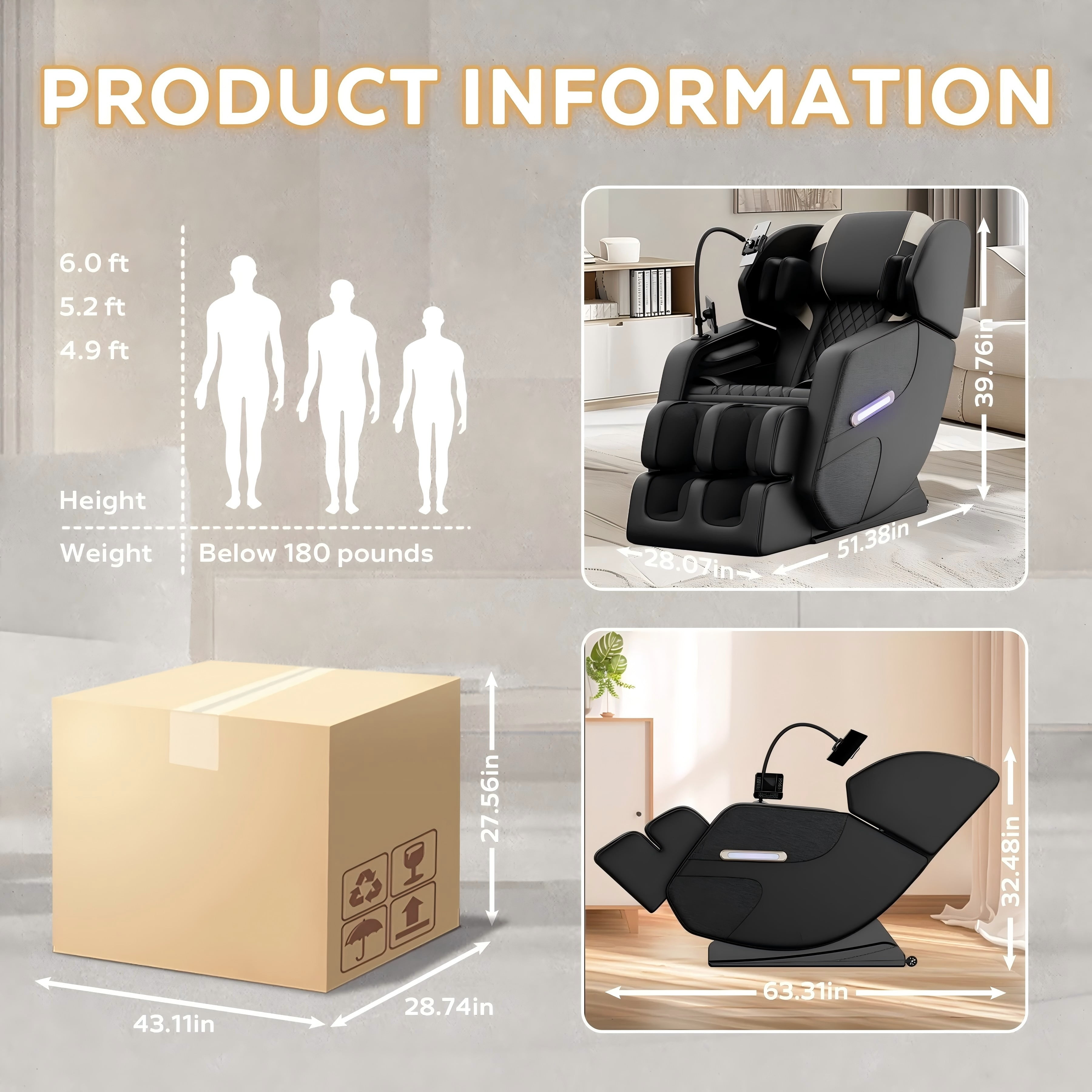 AENKYO Zero Gravity Full Body Massage Chair Recliner Includes Heating, Airbags, Wireless Connectivity, Foot Roller, and Touch Screen Black