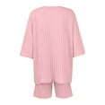 thumbnail image 5 of Xyxonk Women's 2 Piece Outfits Ribbed Knit Sets Short Sleeve Casual Shorts Set Loungewear Sets for Women Pink S, 5 of 7