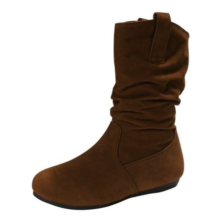 

Cathalem Shoes Women Adult Female Wide Calf Womens Boots Size 12 Round Toe Suede Flat Bottom Sleeve Mid Calf Boots Women s Mid Calf Boots No Heel Coffee 8.5