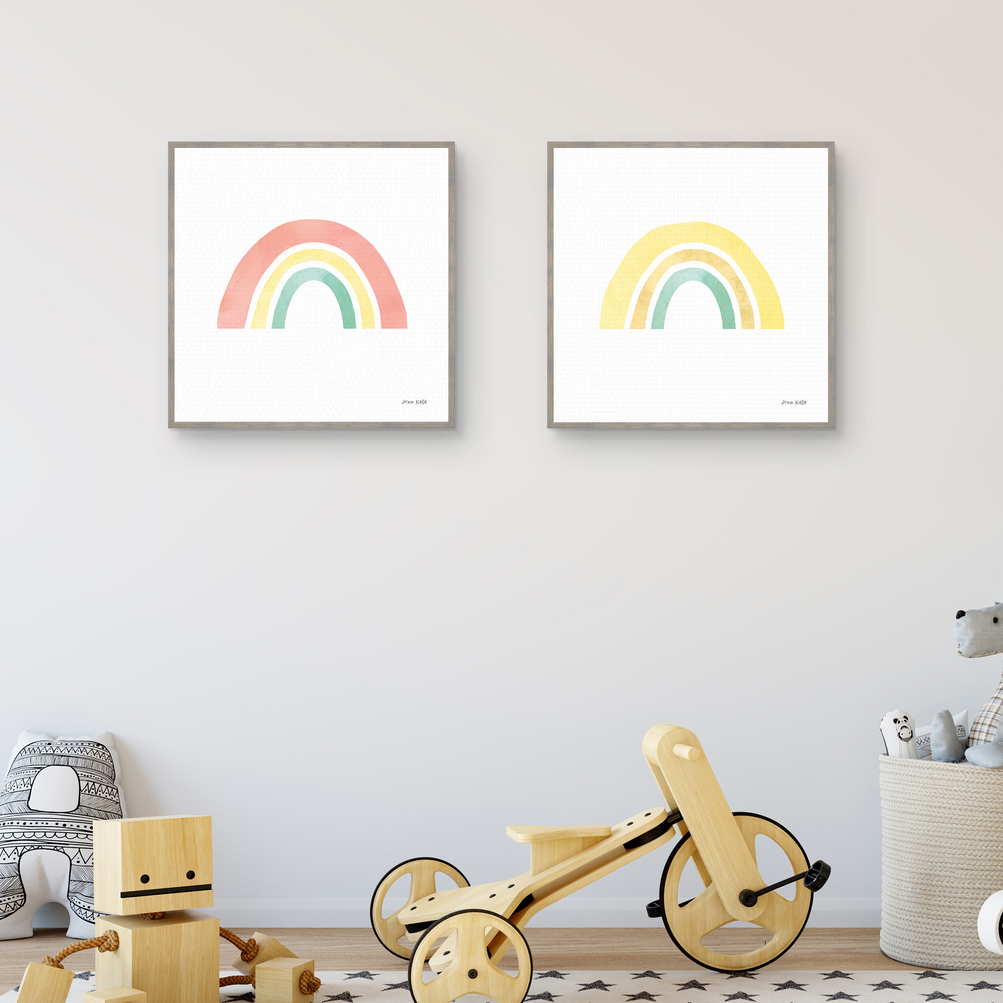 Pastel Rainbow I and II by Ann Kelle Set of 2 Framed Canvas Art Prints