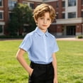 thumbnail image 6 of HCYSFG Uniform Shirts For Girls Peter Pan Collar Short Sleeve Button Down Solid Color Student Blouse Back To School Style Top, 6 of 7