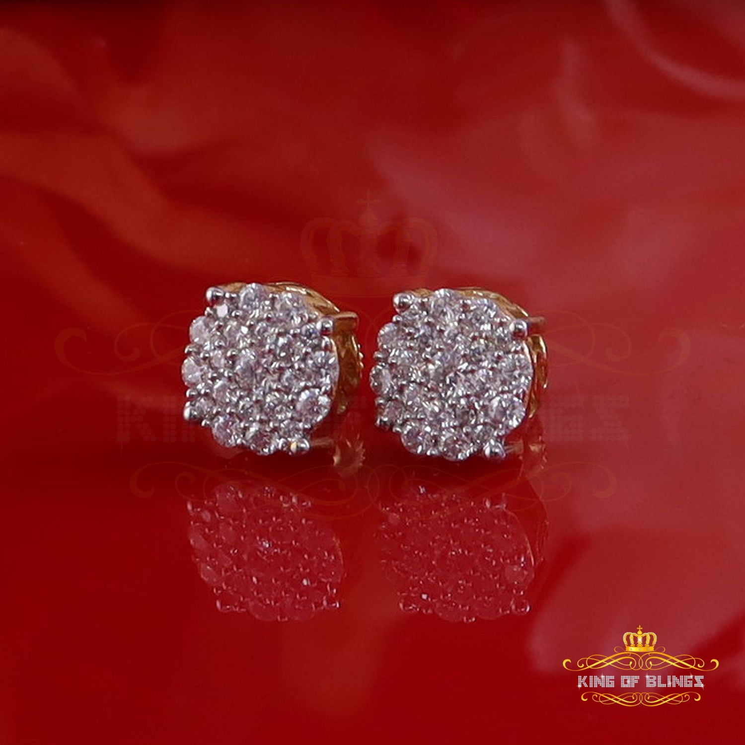 King of Bling's 1.00ct Cluster Earrings For Mens & Womens Moissanite 925 Sterling Silver Yellow