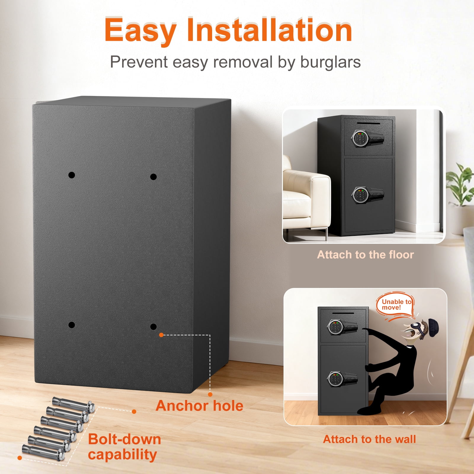6.0 Cu Ft Fireproof Waterproof Anti-Theft Safe Box with LED Light, Deposit Slot & Dual Alarm System, Home Office Safe for Valuables Cash Documents
