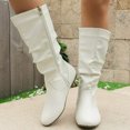 thumbnail image 2 of Womens Slouch Boots, Flat Heels Mid Wide Calf Zipper Ladies Fall Winter Fashion Boots White, 2 of 9