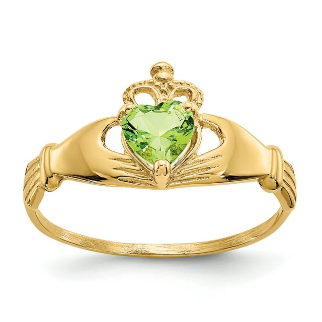 Bague en Or Jaune 14K avec Pierre de Naissance d'Auguste CZ et Cœur de Claddagh
