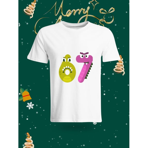 Fashionable Number 67 Pattern Short Sleeve T-Shirt Personalized Creative Versatile Casual Top This T-shirt features a unique and eye-catching design with the number 67 in a vibrant and playful style.