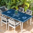 thumbnail image 2 of Navy Blue Snowflake Table Cloths for 5 Foot Rectangle Tables, Christmas Winter Vintage Stripes Patio Waterproof Elastic Fitted Tablecloths, Washable Rectangular Table Cover for Camping, 2 of 8