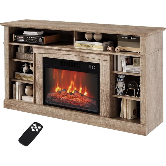 Fireplace TV Stand for 58 Inch, 3D Electric Fireplace TV Stand, Fits TVs Up to 58 Inch, Fireplace TV Stand with Open Storage and Remote Control for Bedroom, Living Room