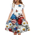thumbnail image 2 of SGFCWSX Girls Summer Dresses 4th of July American Flag Patriotic Ruffle Sleeve Casual Tiered A-Line Kids Dress Multicolor Size 11-12 Years, 2 of 8