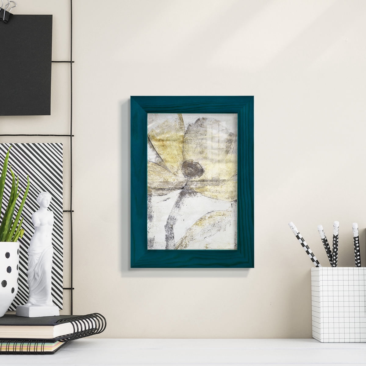 Une Fleur II - Framed Print w/glass - Ocean Blue