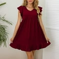 thumbnail image 2 of Mingw Ladies Babydoll Dresses Babydoll Cap Short Sleeve Crew Neck Shirt Dress Puff Skirt Casual Ruffle Hem Solid Color Loose Mini Dresses XL, 2 of 6