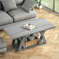 thumbnail image 4 of Farmhouse Coffee Table with Shelf, Wood Coffee Table for Living Room, Open Display Area,47” Grey, 4 of 10