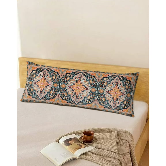 Rustic Boho Throw Pillow Cover,Ethnic Turkish Floral Vintage Geometric Multi Rectangle Decorative Pillow Case Protector Soft Cushion Cover Lumbar Pillowcase for Couch Sofa Bedroom Car Decor 20x54 In