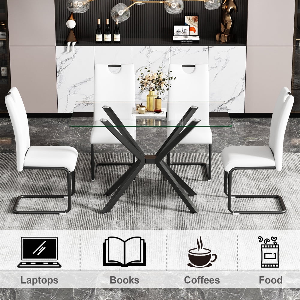 Holaki 47.24'' Rectangular Tempered Glass Dining Table for Dining Room, Living Room, Office