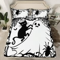 thumbnail image 2 of Feelyou White Ghost Print Twin Sheet Sets for Teen, Black Mystic Cat Twin Fitted Sheet, Cartoon Halloween Style Flat Sheet, Lightweight Room Decor, 3 Pieces, 2 of 7