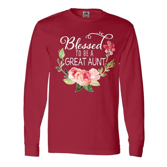 Inktastic Blessed to Be a Great Aunt with Pink Flowers Long Sleeve T-Shirt