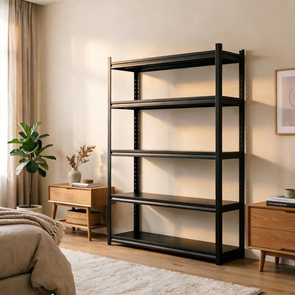 72" H Garage Shelving, 3000lb Storage Shelves, 5-Tier Adjustable Metal Shelf, 36"W Heavy Duty Muscle Rack Shelving for Garage, Shop Warehouse Industrial Pantry Basement Kitchen-18" D, Black