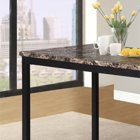 Newboti Furniture Noyes Metal Dining Table with Laminated Faux Marble Top, Black 75831