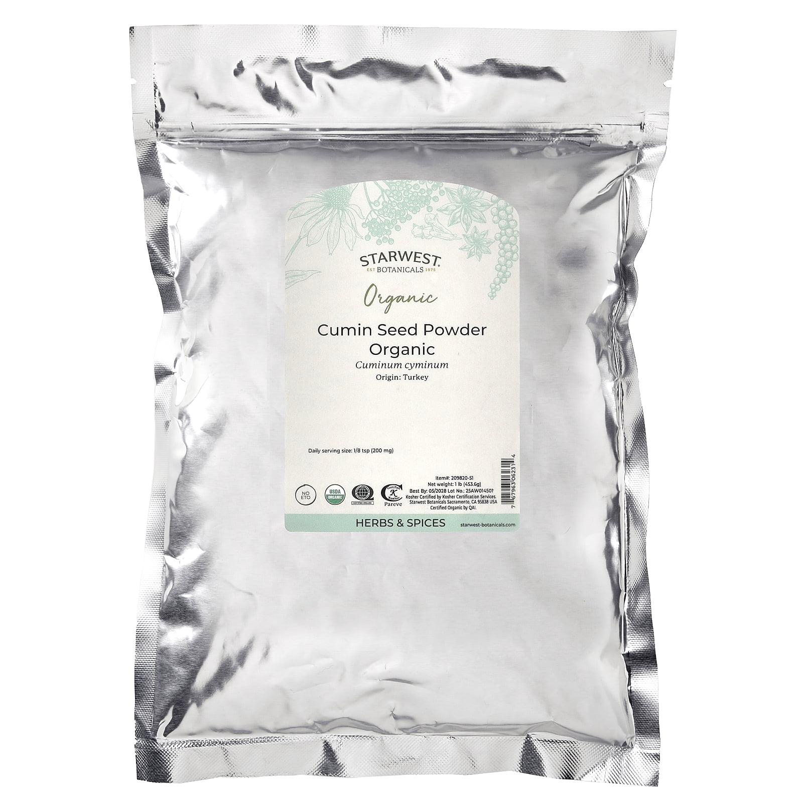 Starwest Botanicals Organic Cumin Seed Powder 1 lbs Bulk