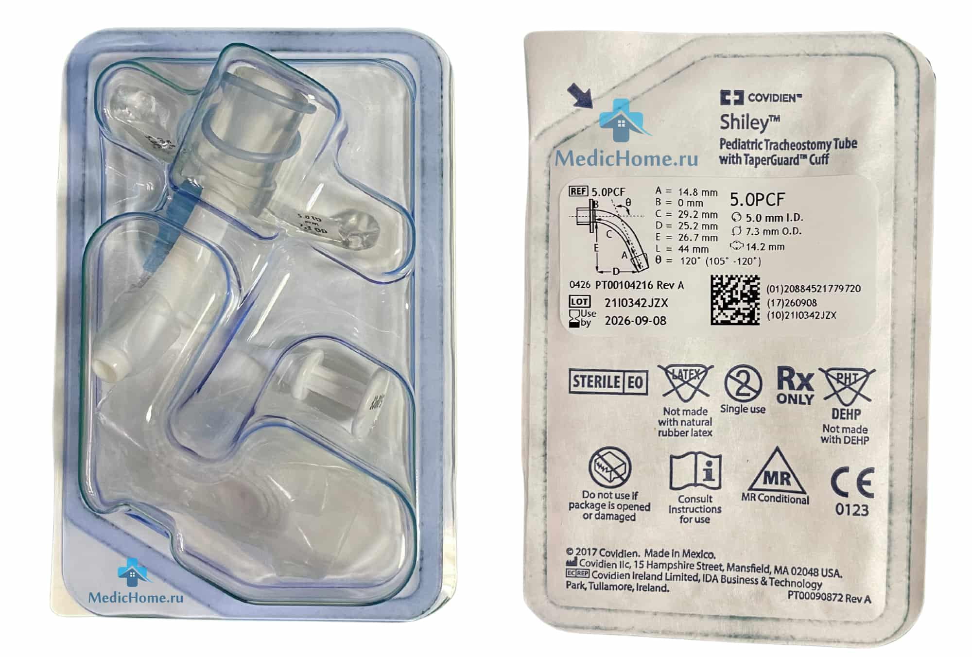 Shiley 5.0PCF Pediatric Trach with TaperGuard Cuffed 5.0 mm (Pack of 2