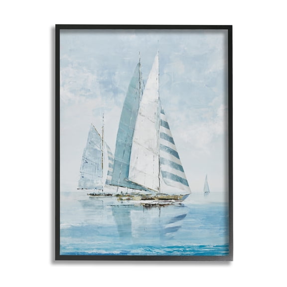 Stupell Industries Blue Maritime Sailboats Transportation Painting Black Framed Art Print Wall Art, 16 x 20