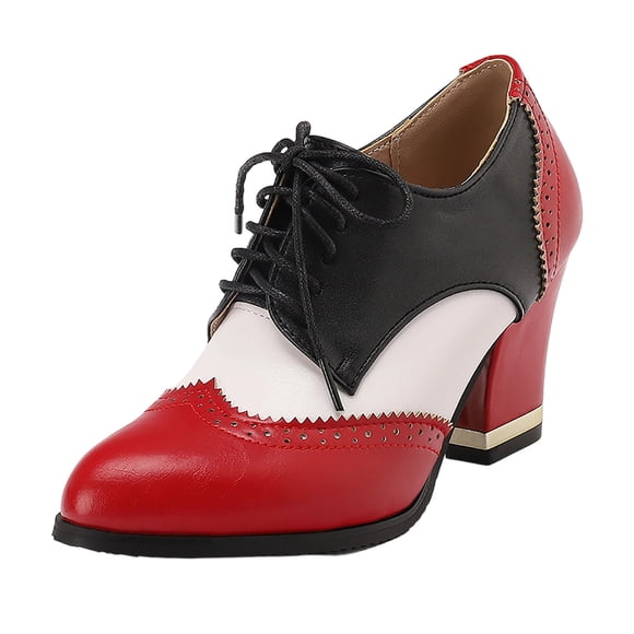 Tauxra Women Chunky Block Heel Lace Up Oxford Shoes for Work, Brogue Style Perforated Toe Casual High Heel Shoes with for Daily Wear, Sturdy Thick Wear