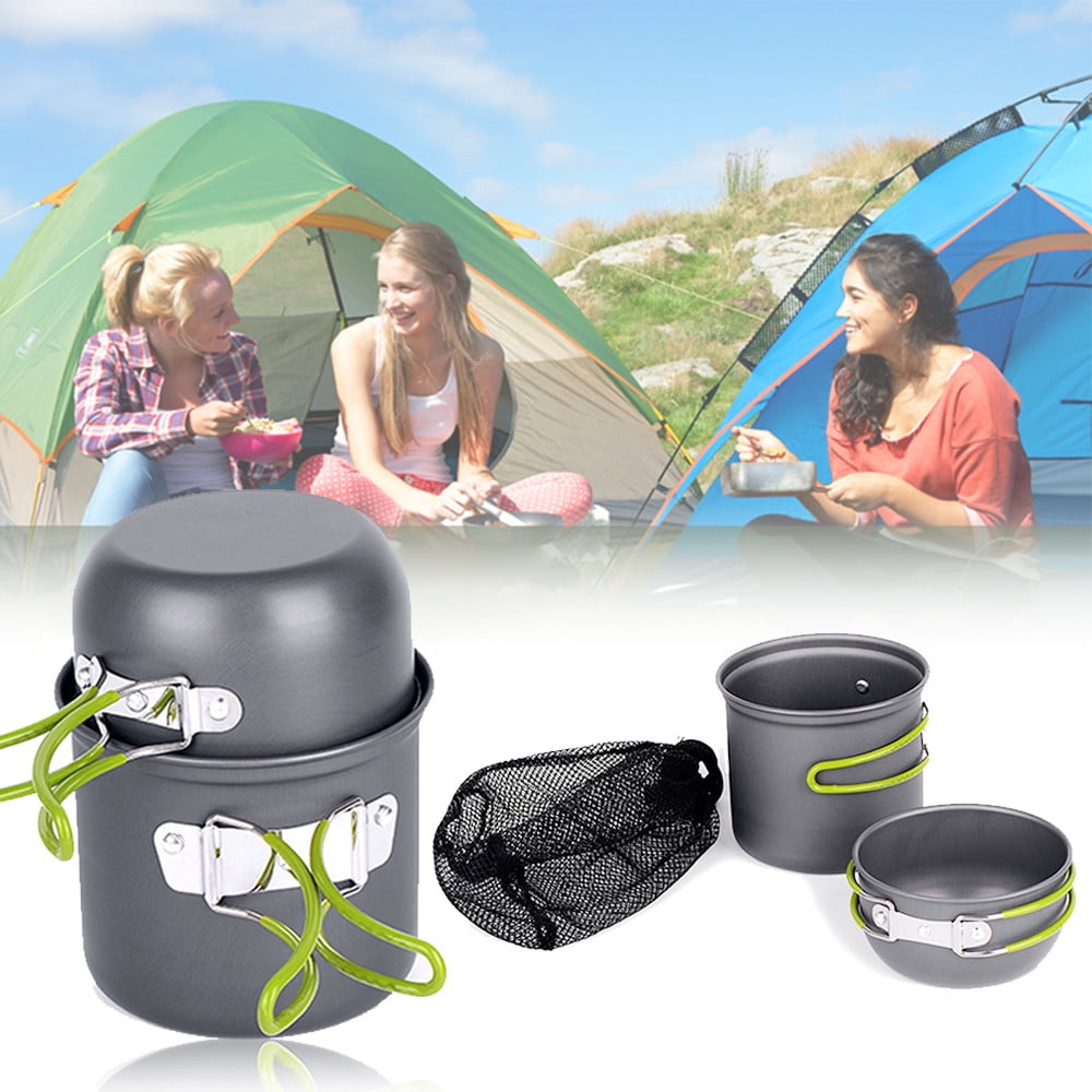 9pcs Cookware Travel Outdoor Camping Cooking Picnic Bowl Pot Pan Set Hiking 
